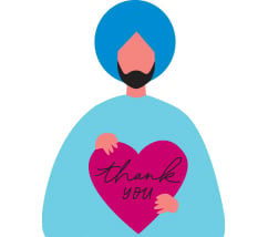 Colorful illustration of man holding heart that says thank you