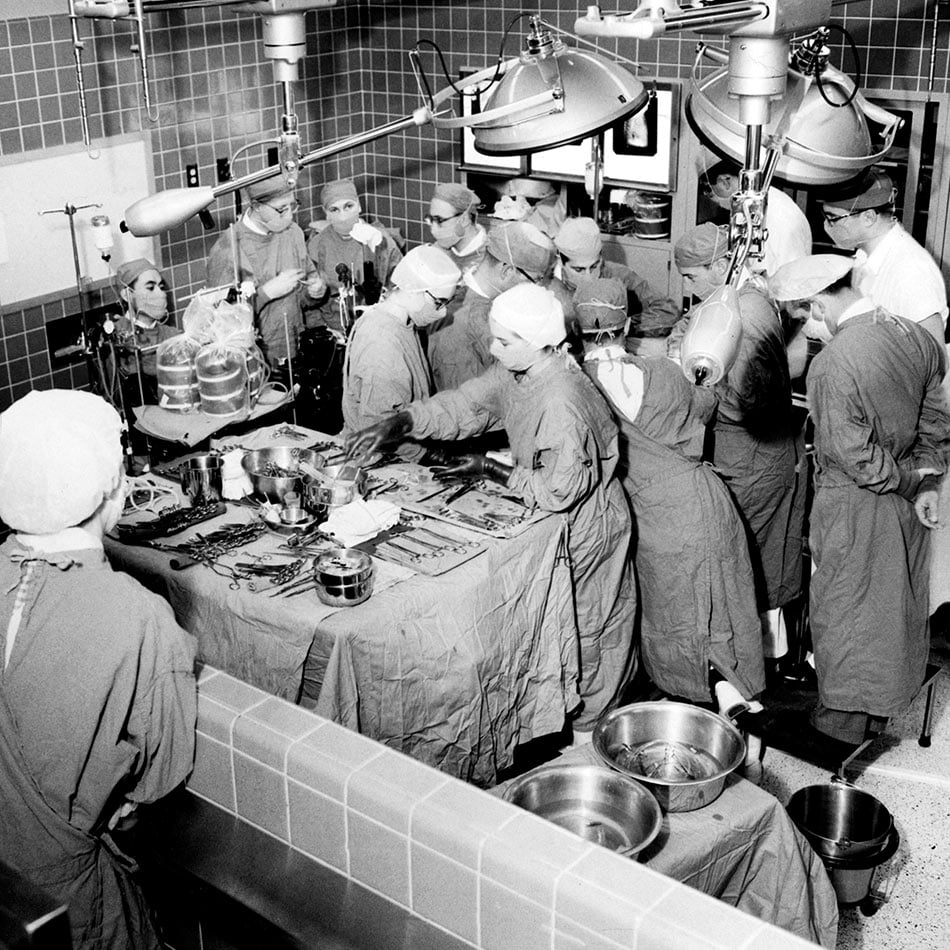 Cleveland Clinic caregivers perform a stopped-heart surgery in 1956.