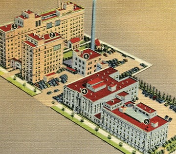 postcard of the cleveland clinic with a map