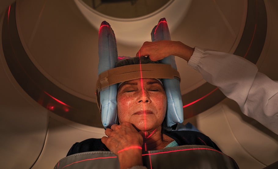 Woman getting a brain scan in an MRI machine