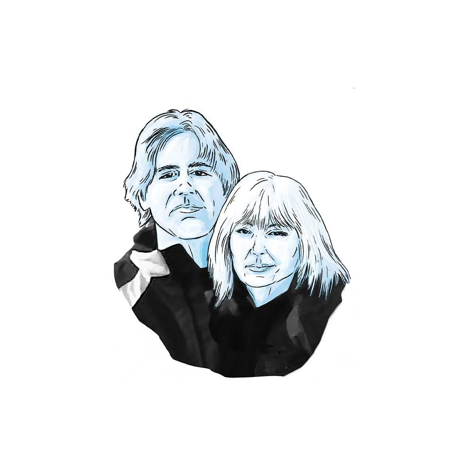 Black and blue illustration of Annette and Michael Anderson