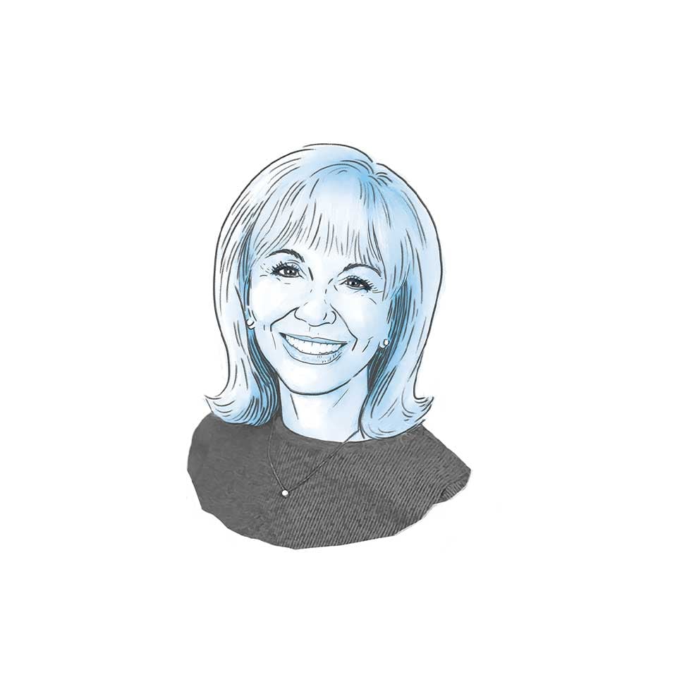 Black and blue illustration of Jan Jones