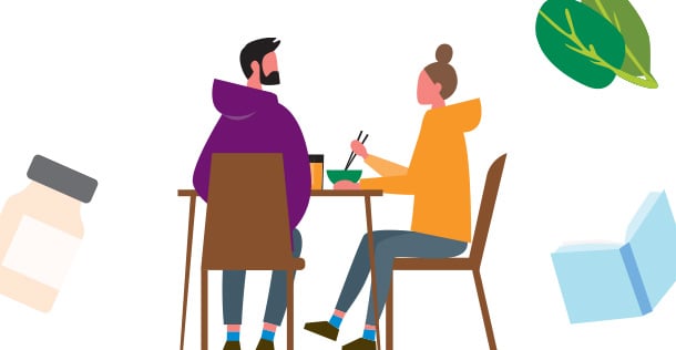 Illustration of two people eating at a table