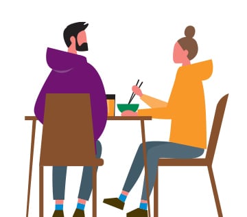 Illustration of two people eating at a table