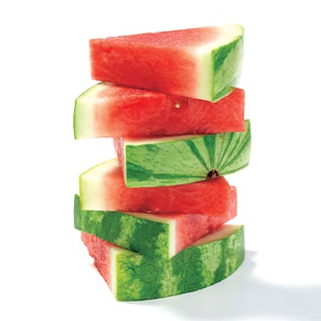 a stack of cut watermelon