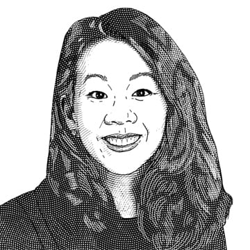 Black and white sketch of portrait headshot of woman