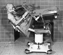 a medical chair used to keep patients safely seated in a position for cranial surgery